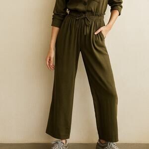 Anthropologie Darling Green Flowy Wide Leg Belted Comfy Pants S